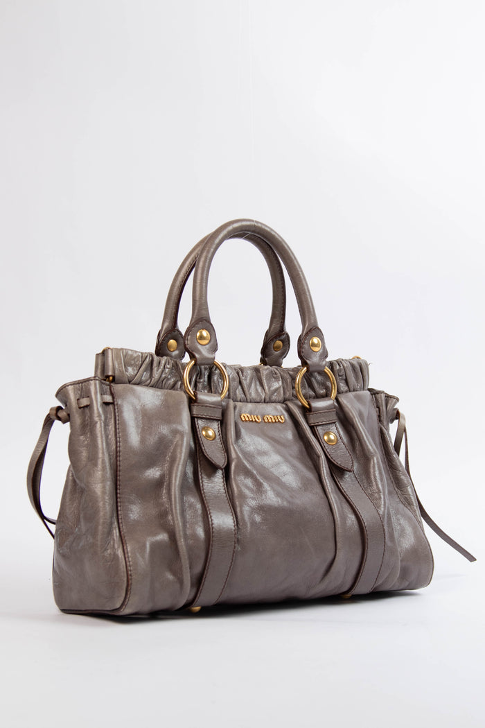 2000s Miu Miu Dark Taupe Vitello Shoulder Bag