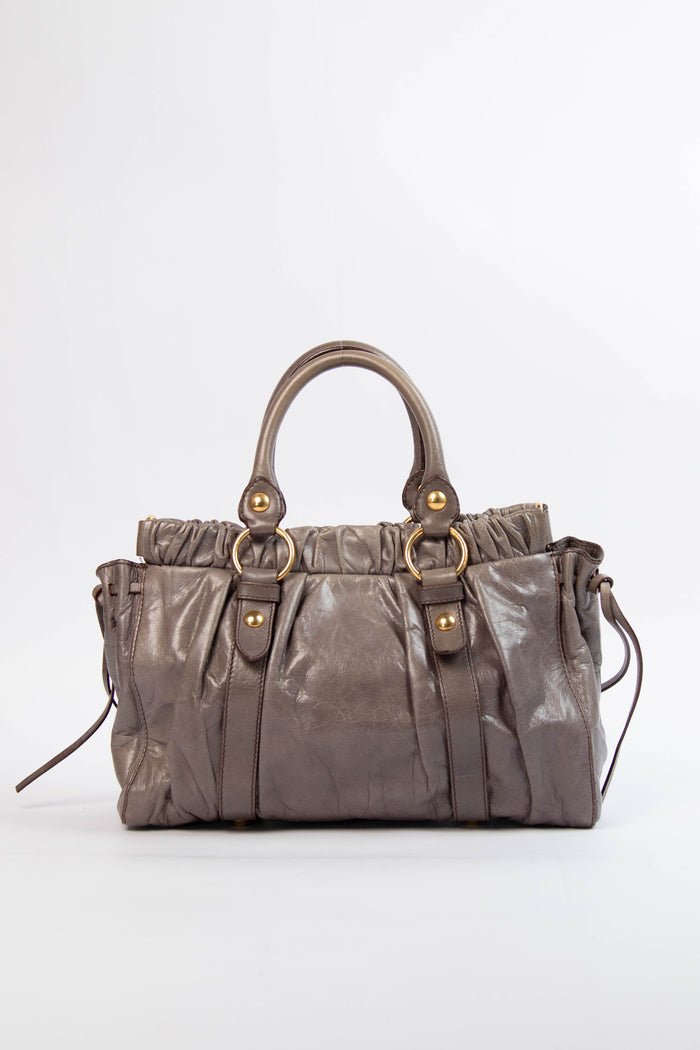 2000s Miu Miu Dark Taupe Vitello Shoulder Bag