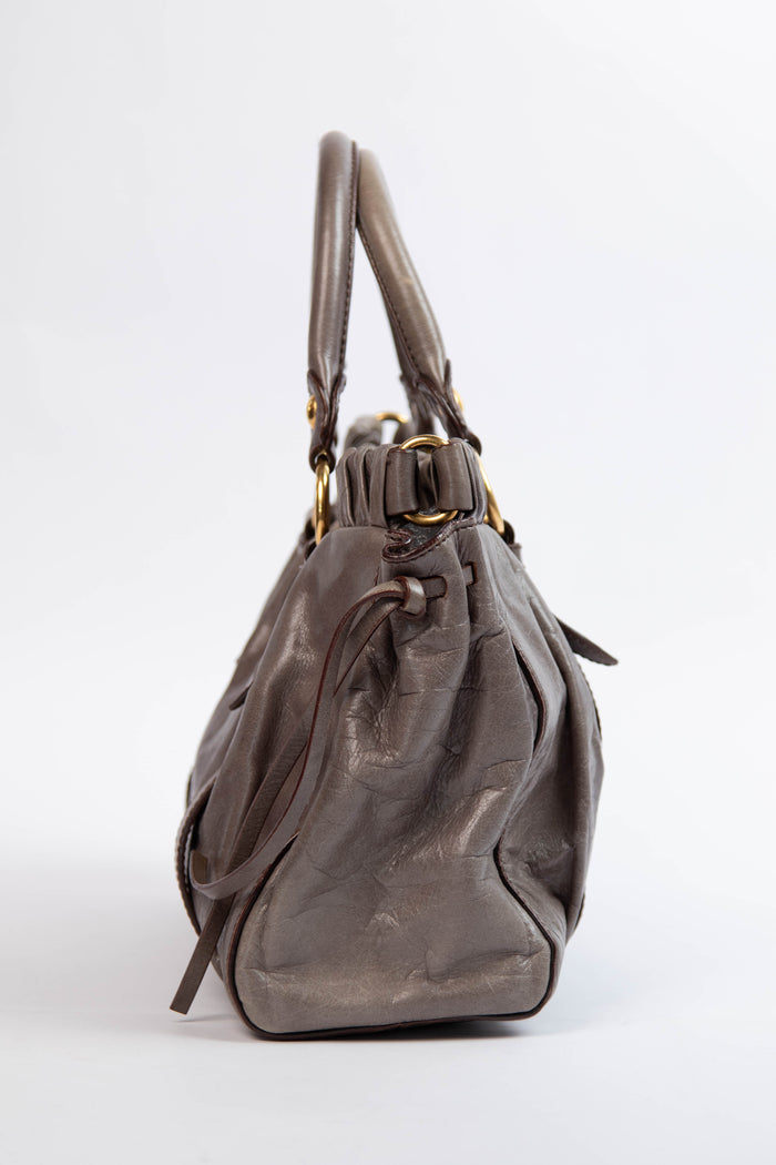 2000s Miu Miu Dark Taupe Vitello Shoulder Bag