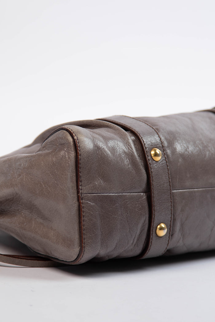 2000s Miu Miu Dark Taupe Vitello Shoulder Bag