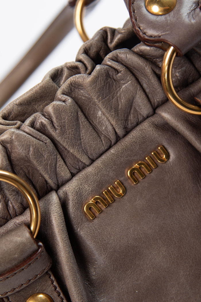 2000s Miu Miu Dark Taupe Vitello Shoulder Bag