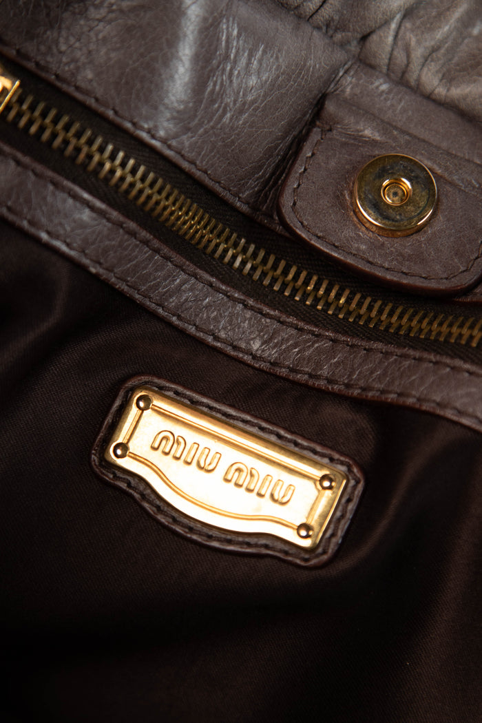 2000s Miu Miu Dark Taupe Vitello Shoulder Bag