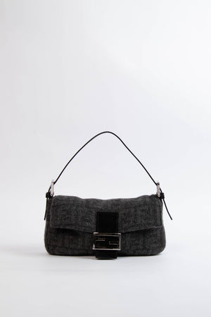 Vintage Fendi Grey Zucca Cashmere Baguette Shoulder Bag