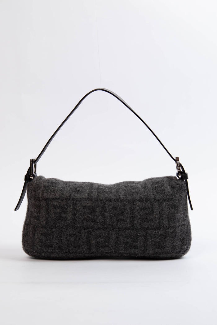 Vintage Fendi Grey Zucca Cashmere Baguette Shoulder Bag