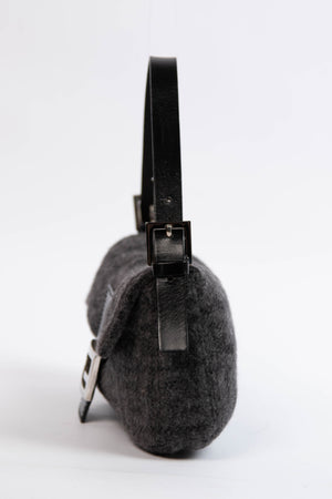 Vintage Fendi Grey Zucca Cashmere Baguette Shoulder Bag