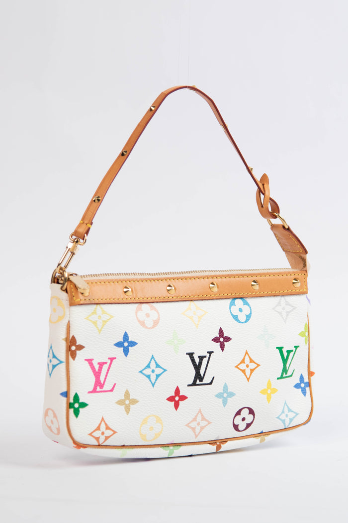 2000s Louis Vuitton x Takashi Murakami White Multicolour Pochette Accessoires