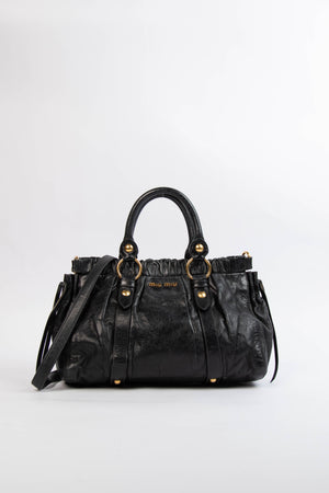 2000s Miu Miu Black Vitello Shoulder Bag