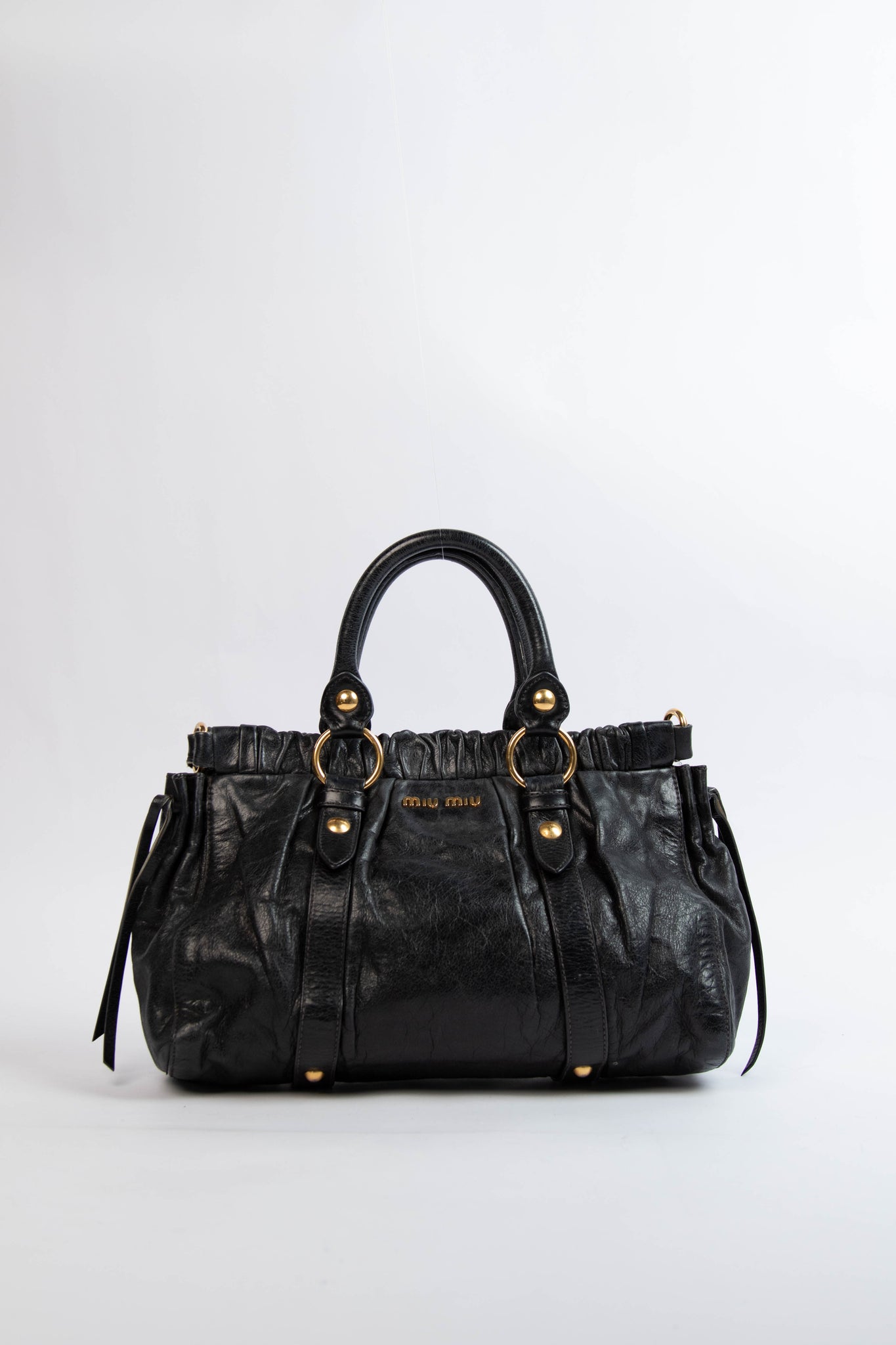 2000s Miu Miu Black Vitello Shoulder Bag