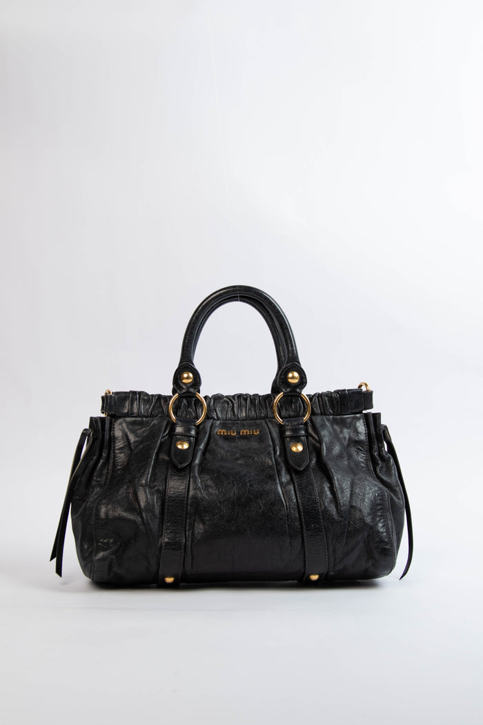 2000s Miu Miu Black Vitello Shoulder Bag