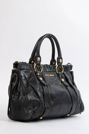 2000s Miu Miu Black Vitello Shoulder Bag