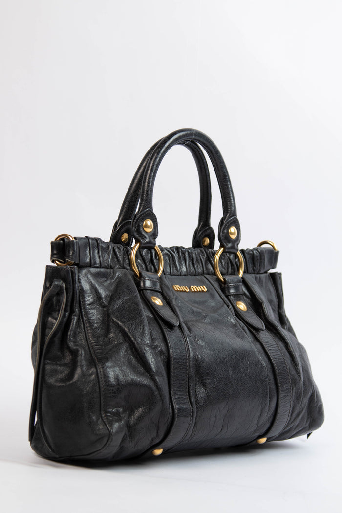 2000s Miu Miu Black Vitello Shoulder Bag