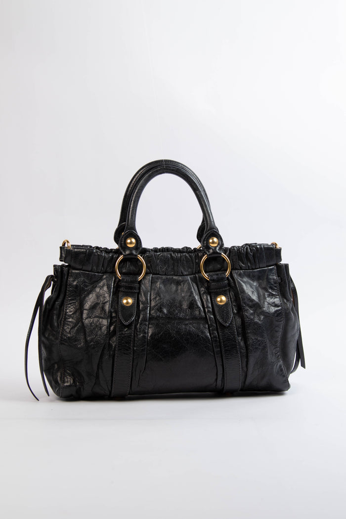 2000s Miu Miu Black Vitello Shoulder Bag