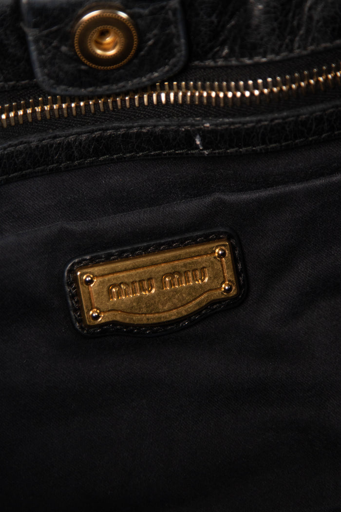 2000s Miu Miu Black Vitello Shoulder Bag