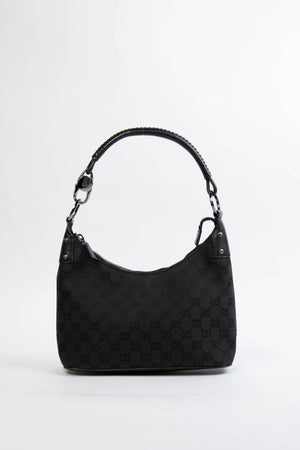 Vintage Gucci Black GG Monogram Canvas Shoulder Bag