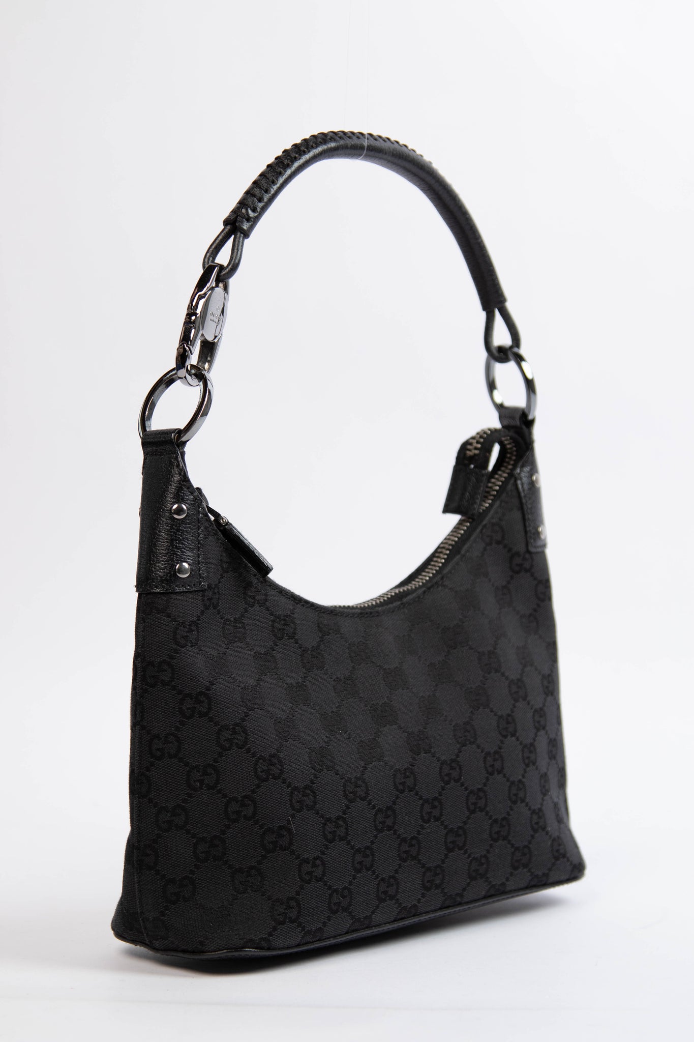Vintage Gucci Black GG Monogram Canvas Shoulder Bag