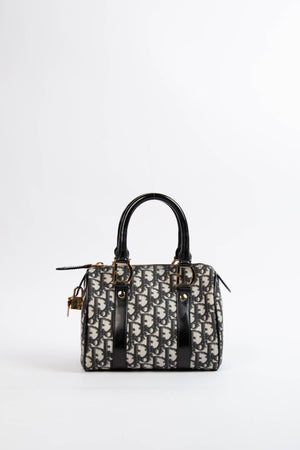 2000s Christian Dior Black Monogram Canvas Small Boston Bag