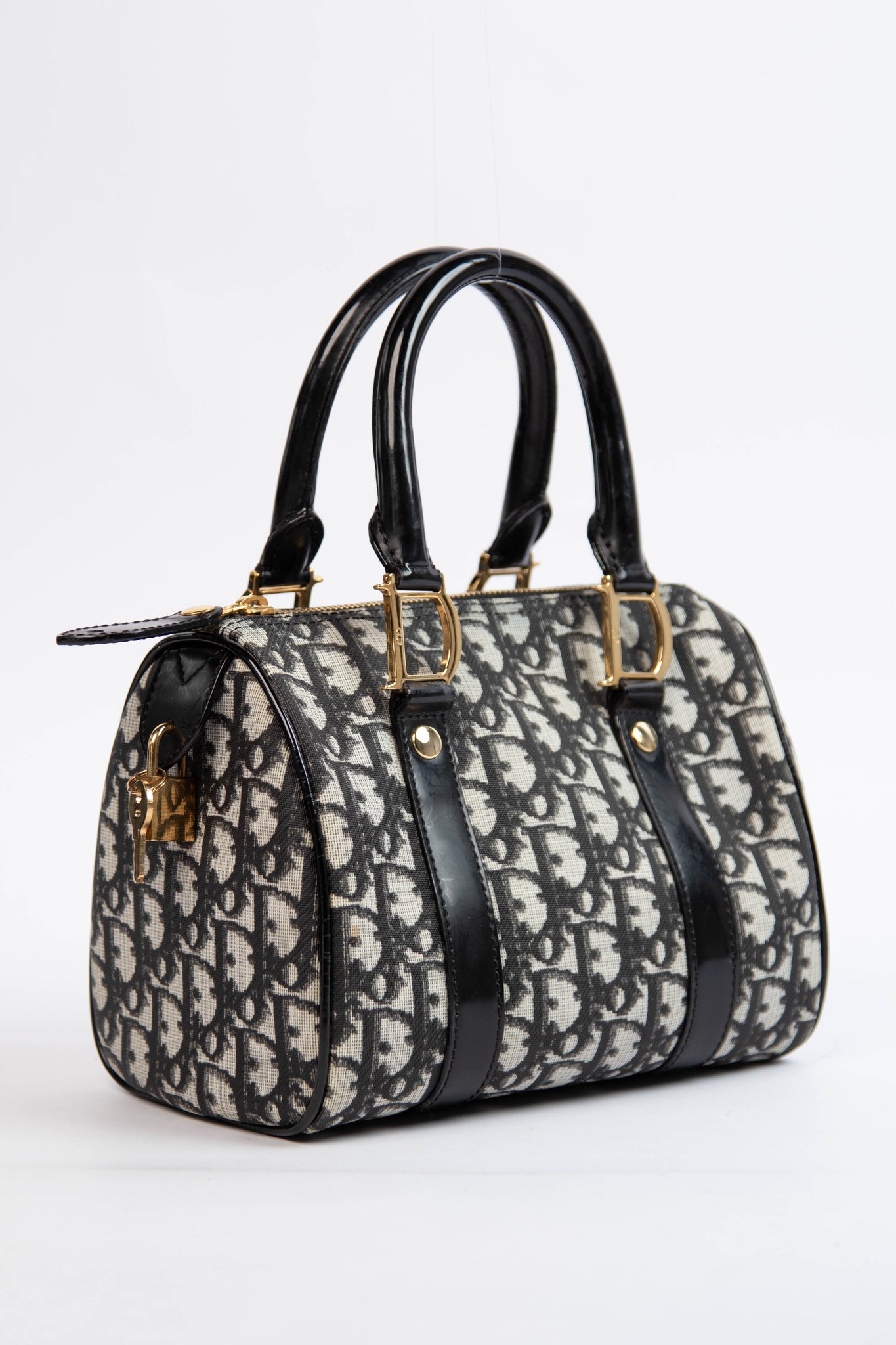 2000s Christian Dior Black Monogram Canvas Small Boston Bag