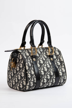 2000s Christian Dior Black Monogram Canvas Small Boston Bag