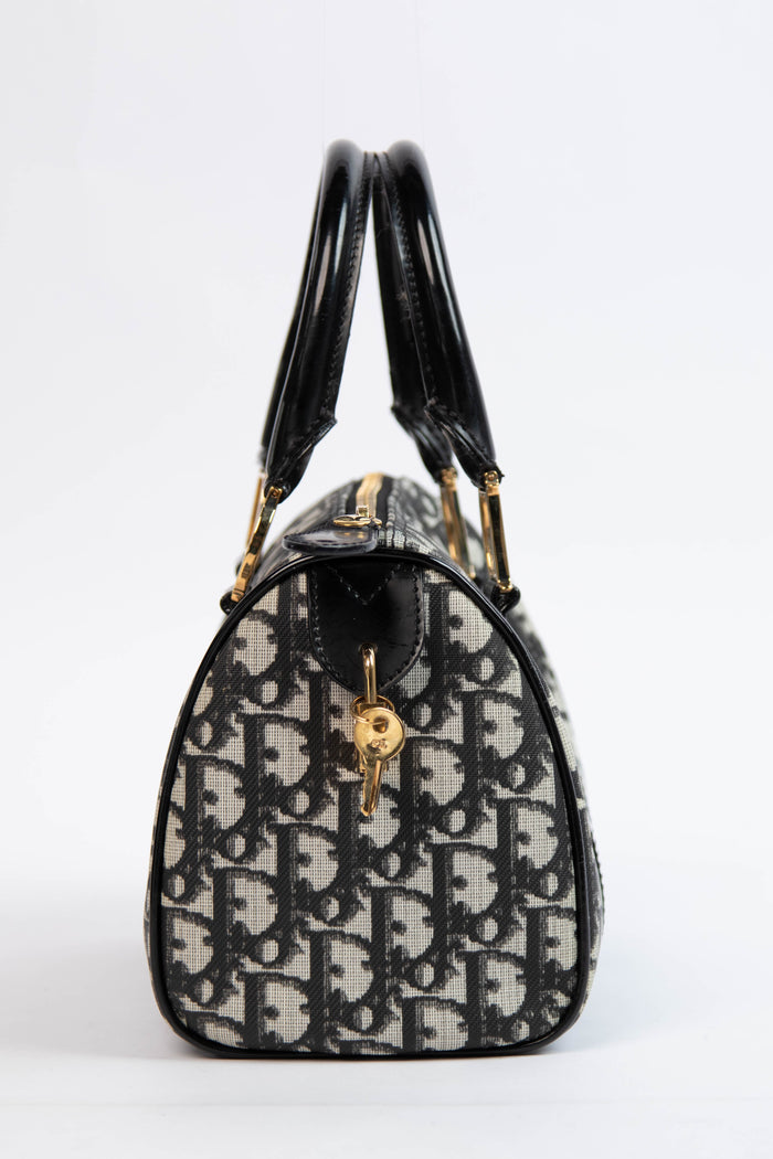 2000s Christian Dior Black Monogram Canvas Small Boston Bag
