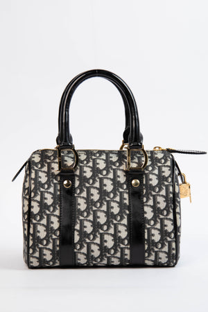 2000s Christian Dior Black Monogram Canvas Small Boston Bag