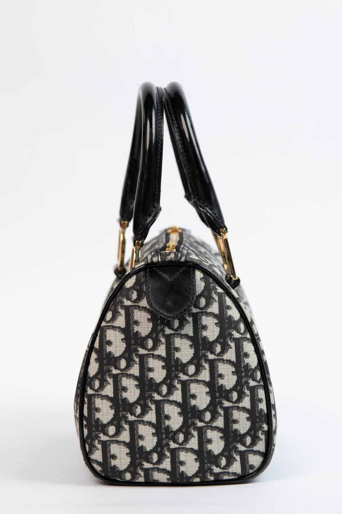 2000s Christian Dior Black Monogram Canvas Small Boston Bag