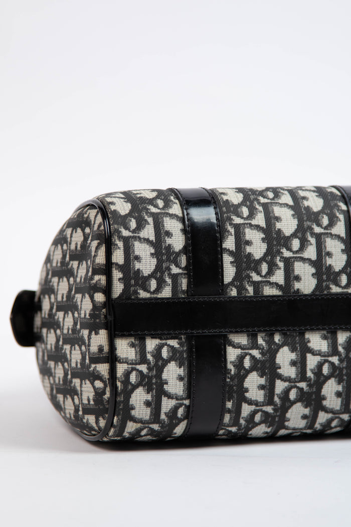 2000s Christian Dior Black Monogram Canvas Small Boston Bag