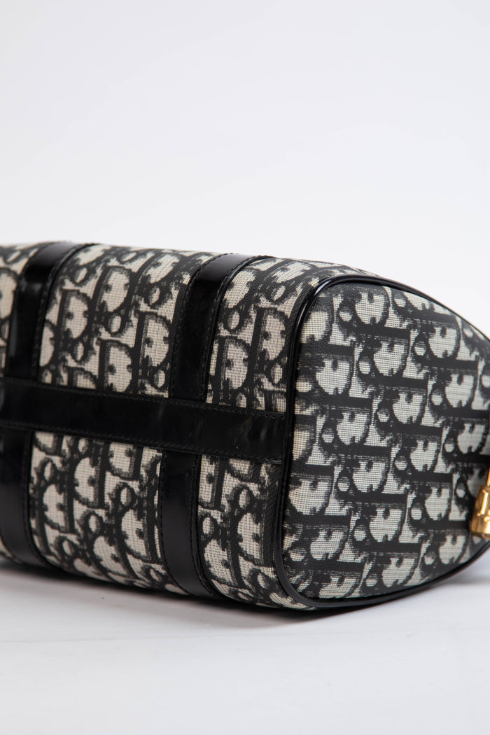 2000s Christian Dior Black Monogram Canvas Small Boston Bag