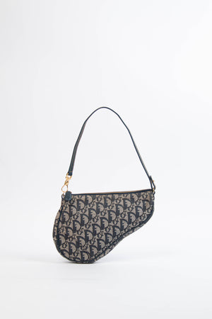 2000s Christian Dior Monogram Navy Trotter Saddle Bag