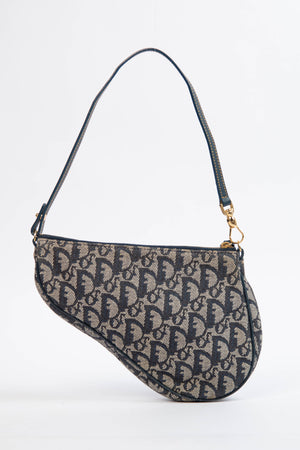 2000s Christian Dior Monogram Navy Trotter Saddle Bag