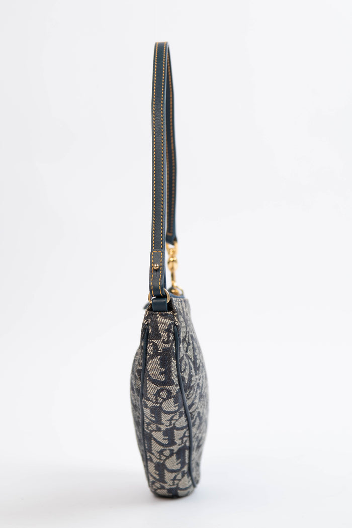 2000s Christian Dior Monogram Navy Trotter Saddle Bag