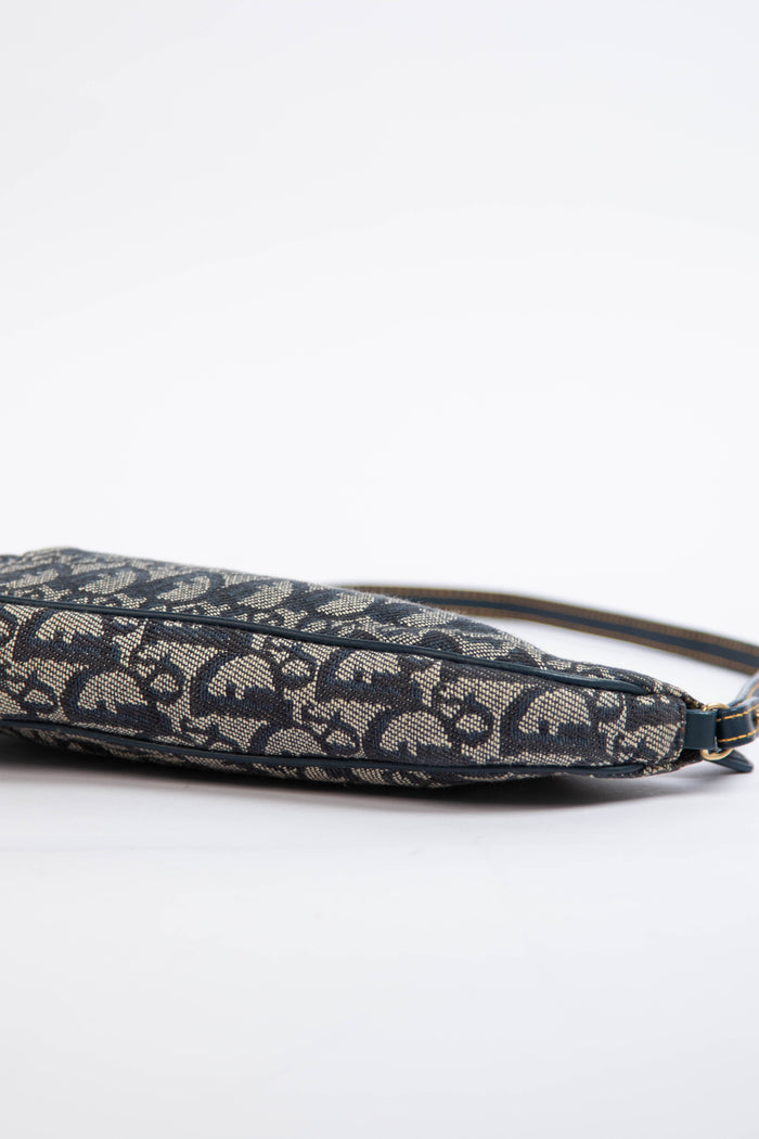 2000s Christian Dior Monogram Navy Trotter Saddle Bag