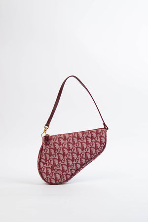 2000s Christian Dior Red Monogram Trotter Saddle Bag