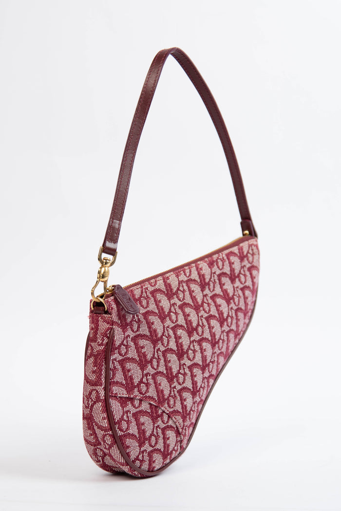 2000s Christian Dior Red Monogram Trotter Saddle Bag