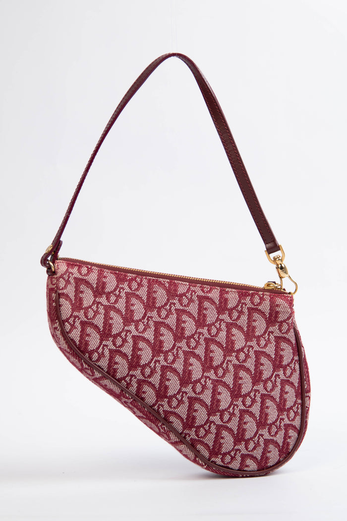2000s Christian Dior Red Monogram Trotter Saddle Bag