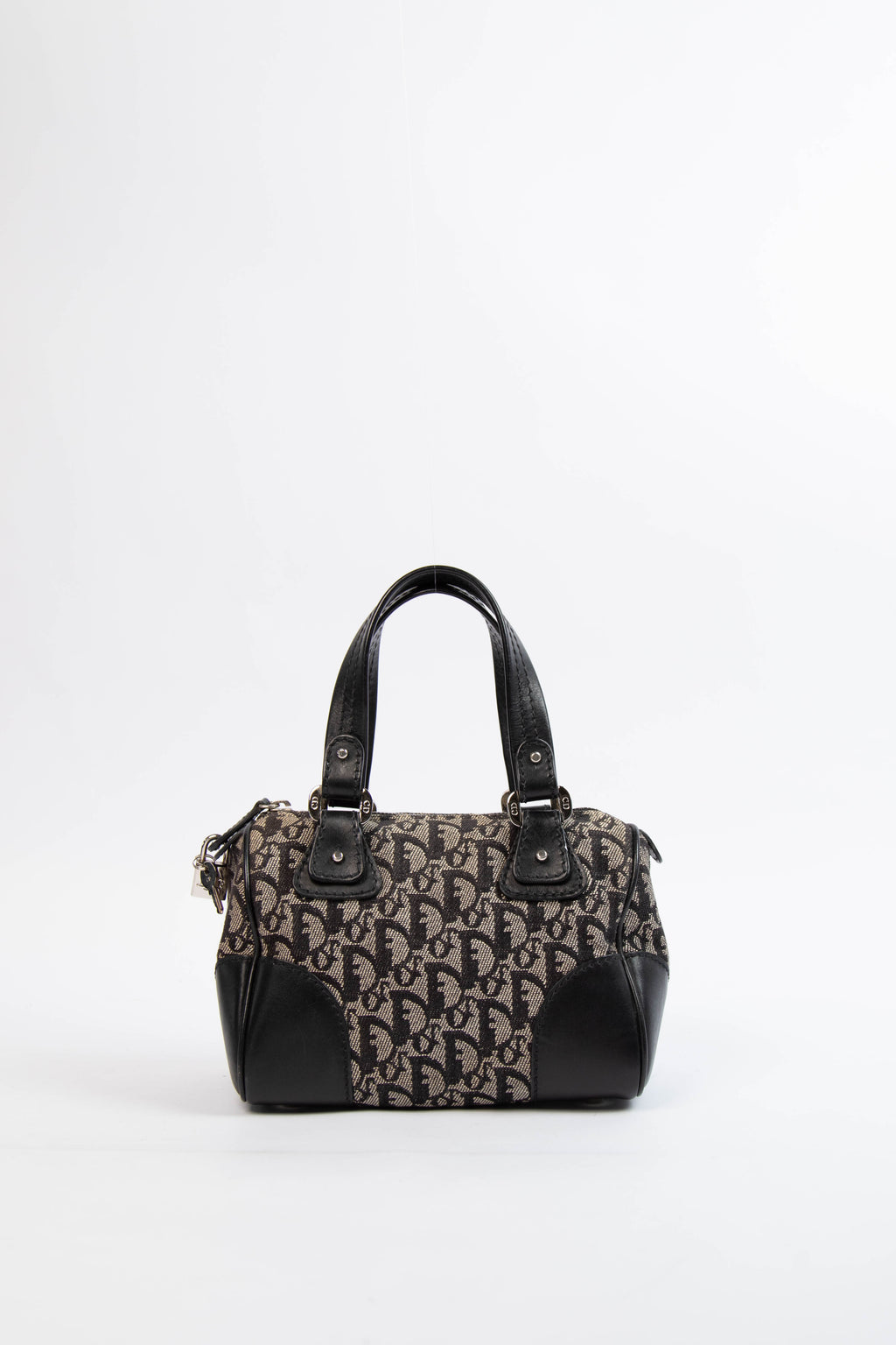 2000s Christian Dior Black Monogram Canvas Boston Bag