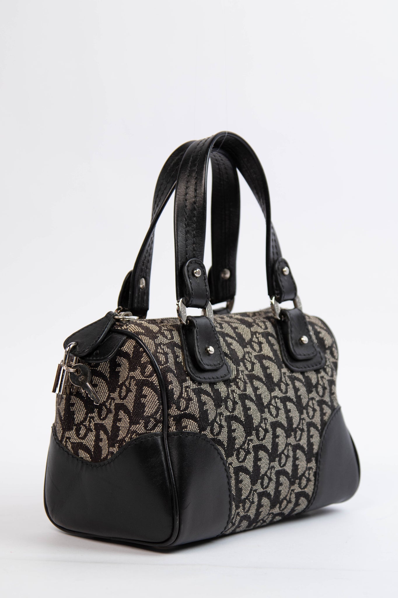 2000s Christian Dior Black Monogram Canvas Boston Bag