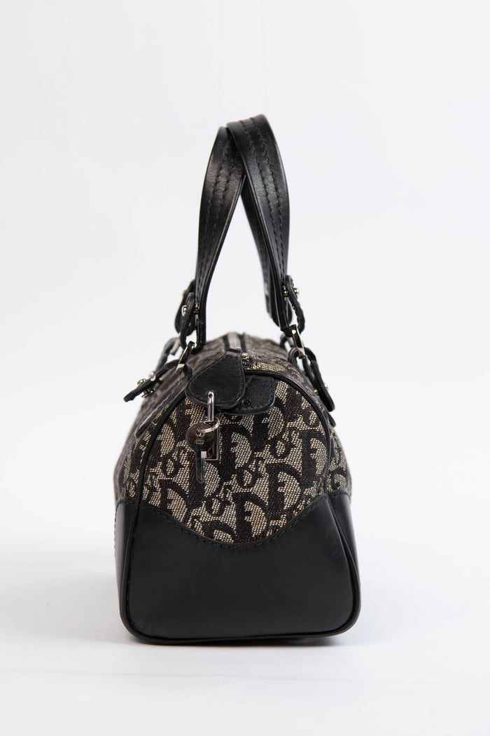 2000s Christian Dior Black Monogram Canvas Boston Bag