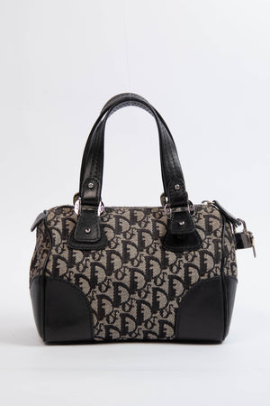 2000s Christian Dior Black Monogram Canvas Boston Bag