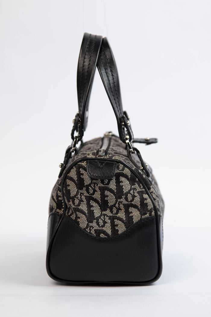 2000s Christian Dior Black Monogram Canvas Boston Bag