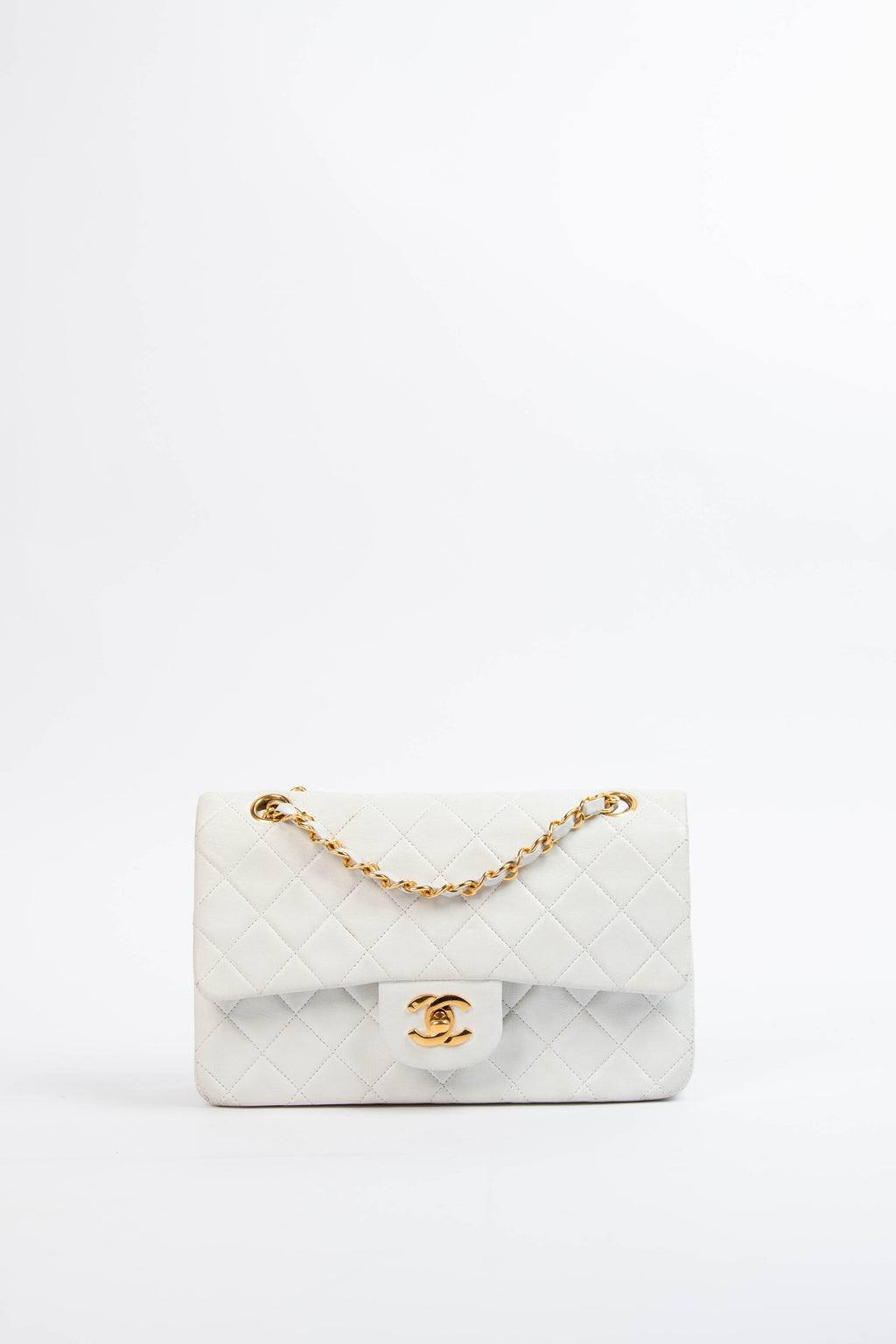 90s Chanel White Lambskin Small Double Flap Shoulder Bag 24k GHW