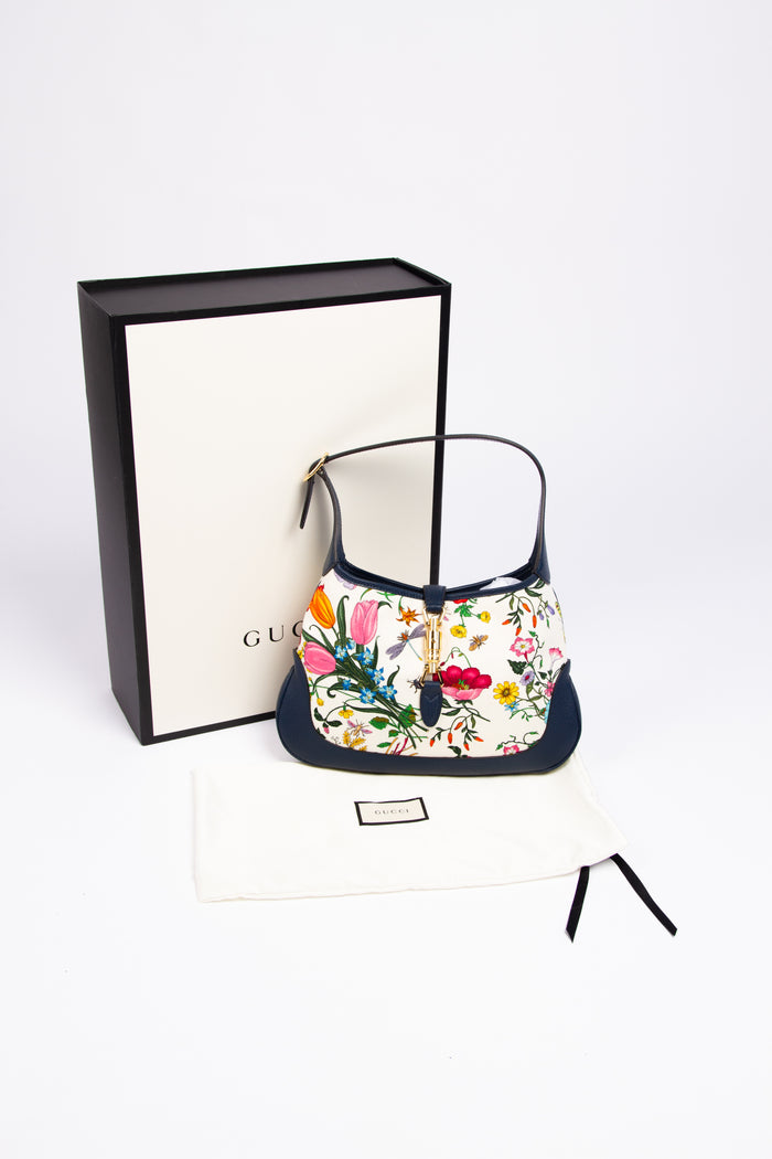 RARE Gucci Jackie Floral Canvas Shoulder Bag