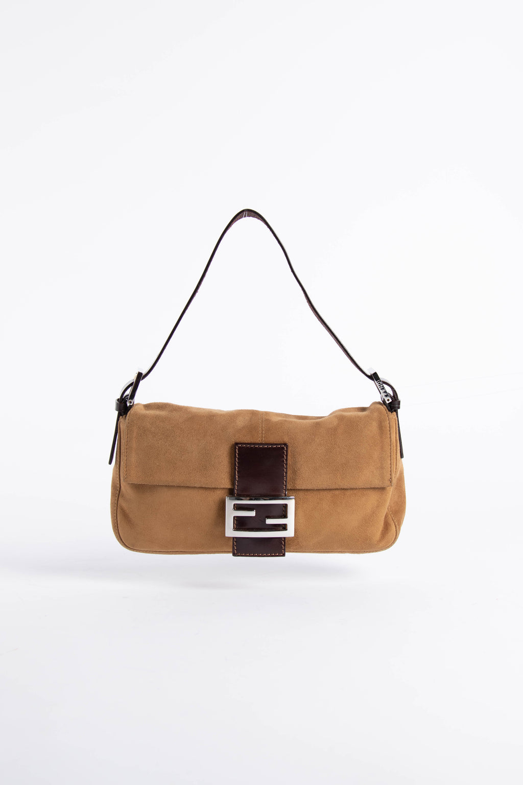 Vintage Fendi Brown Suede Baguette Shoulder Bag