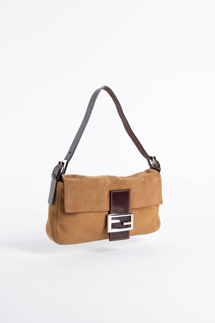 Vintage Fendi Brown Suede Baguette Shoulder Bag
