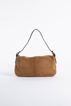 Vintage Fendi Brown Suede Baguette Shoulder Bag