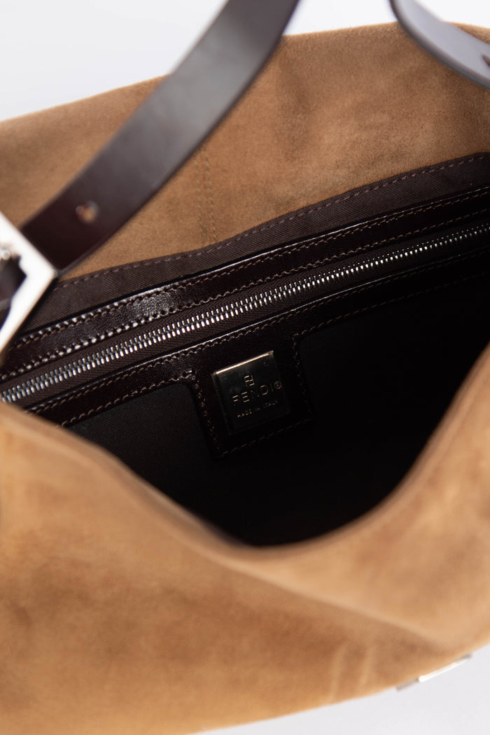 Vintage Fendi Brown Suede Baguette Shoulder Bag