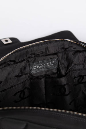 2000s Chanel Black Nylon Single Flap Bag with Brushed Silver Hardware