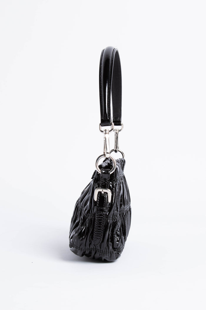 2000s Prada Black Patent Leather Shoulder Bag