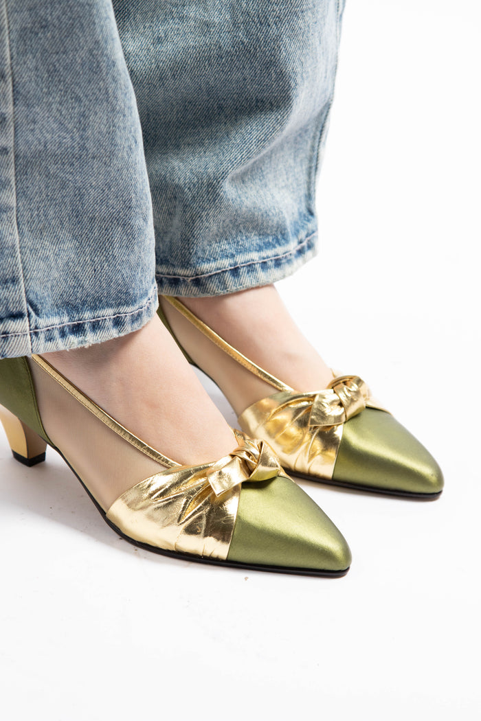 Vintage Valentino Green & Gold Kitten Heels Size EU 38.5